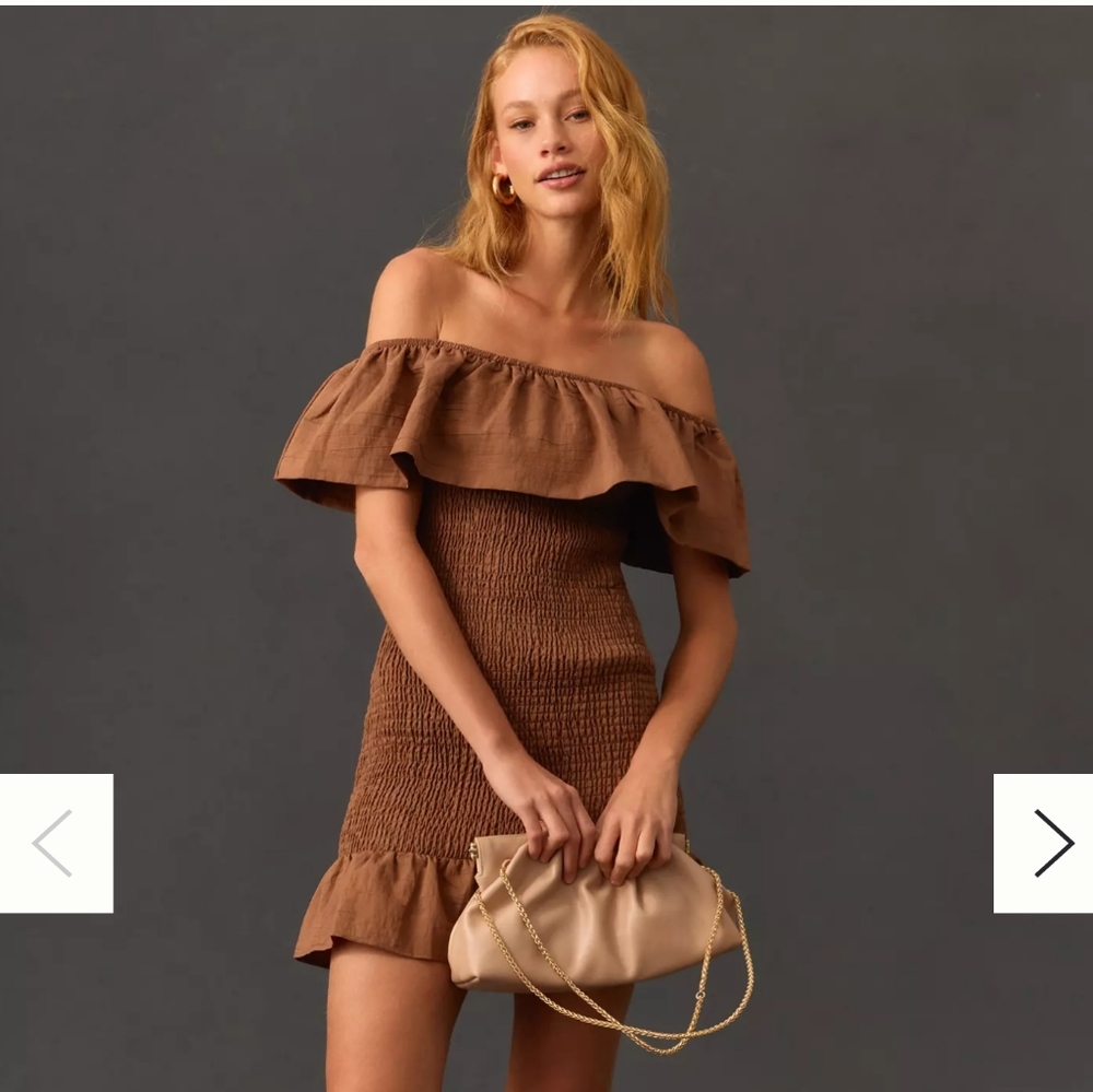 Anthropologie Brown Off The Shoulder Mini Dress - Women's Size Medium Bodycon